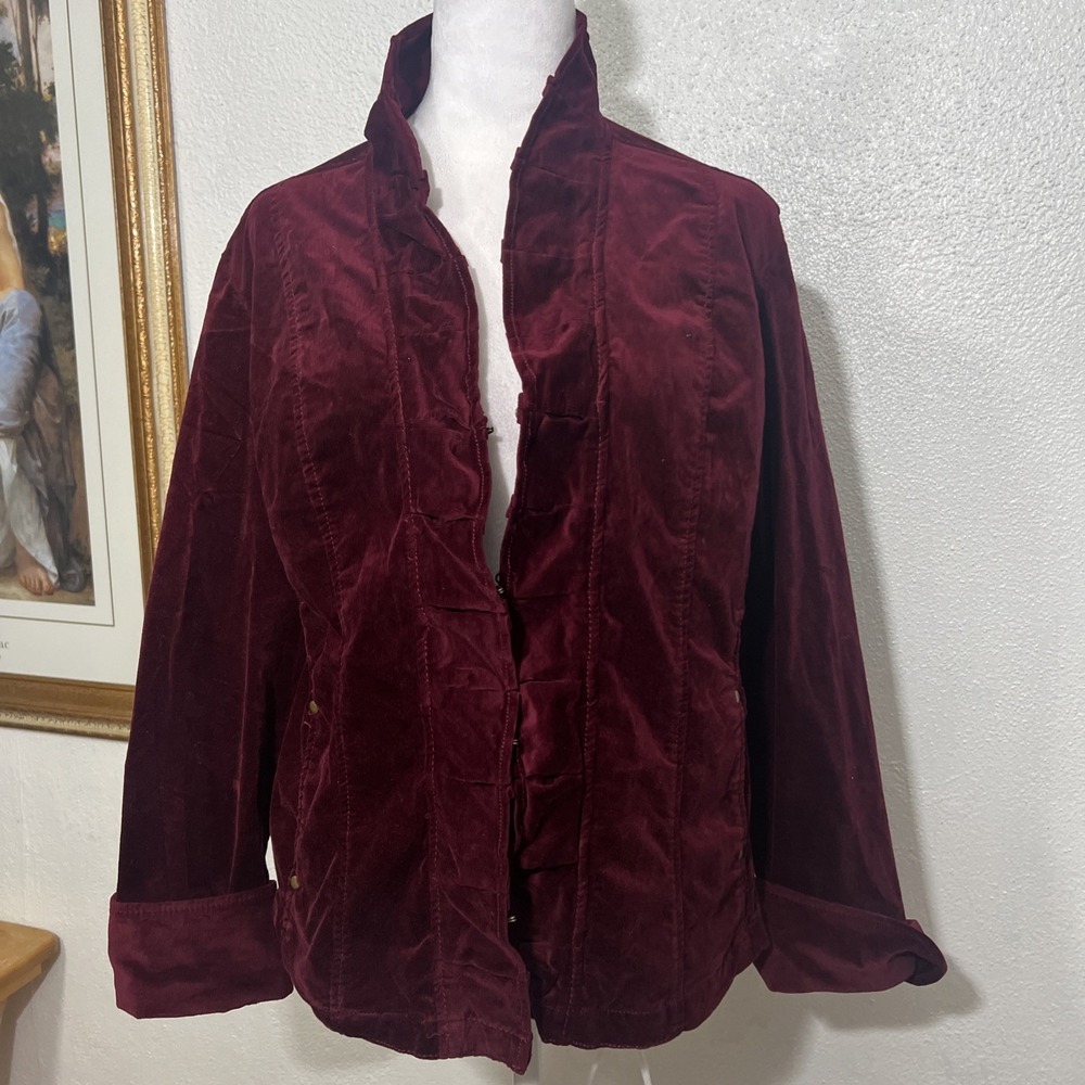 AMX Women Jacket Ruffle Trim Pockets Long Sleeve  Size XL Velvet‎ Stretch